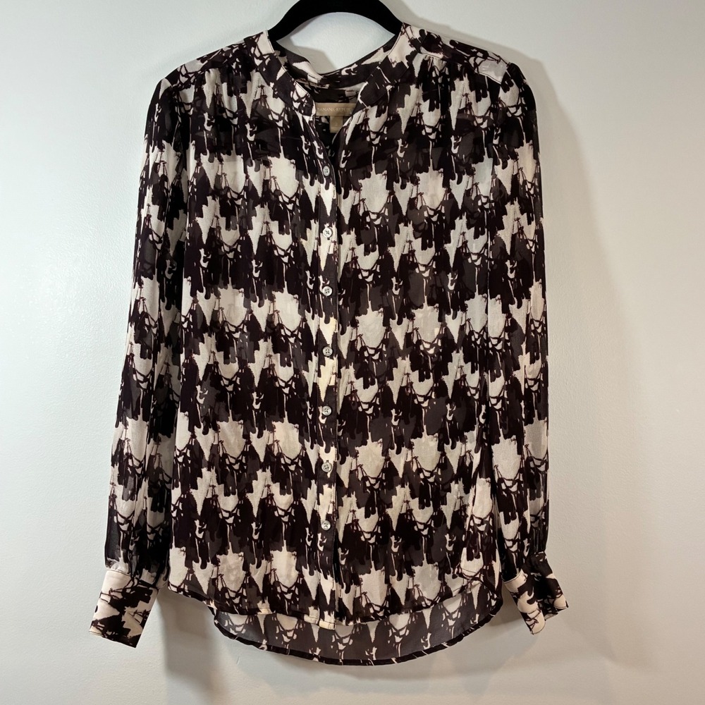 Banana‎ Republic Blouse Sheer Long Sleeve Button Down Abstract Print Size 2